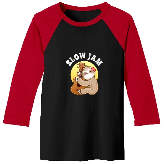 Funny Guitar Sloth Gift Guitarist Funny Girls Ukulele Uke Guitar Slow Jam Cute Sloth Guitarist Baseball Tees
