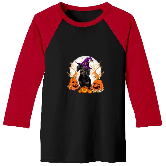 Dachshund Pet Halloween Jack O Lantern Pumpkin 37 Baseball Tees
