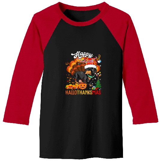 Dachshund Pet Happy Hallothanksmas Funny Reindeer Santa Turkey Dachshund Baseball Tees