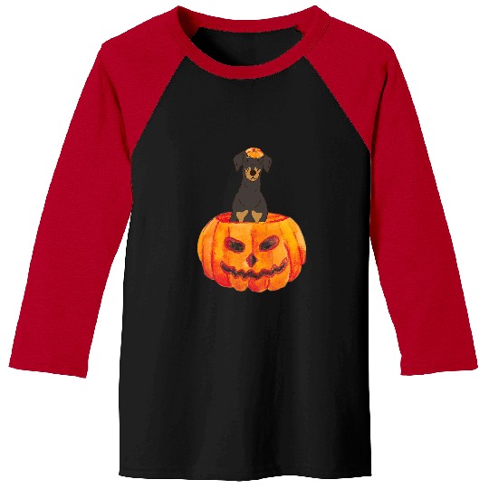 Doberman Pet Pinscher Pumpkin Dog Halloween Baseball Tees