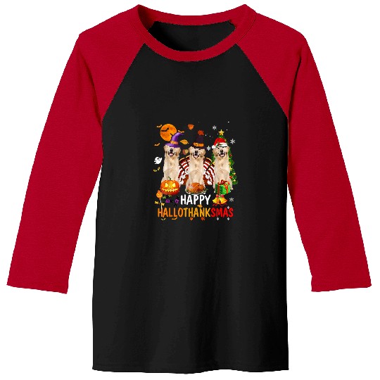 Golden Retriever Pet Golden Dog Halloween Merry Christmas Happy Hallothanksmas 20 Baseball Tees