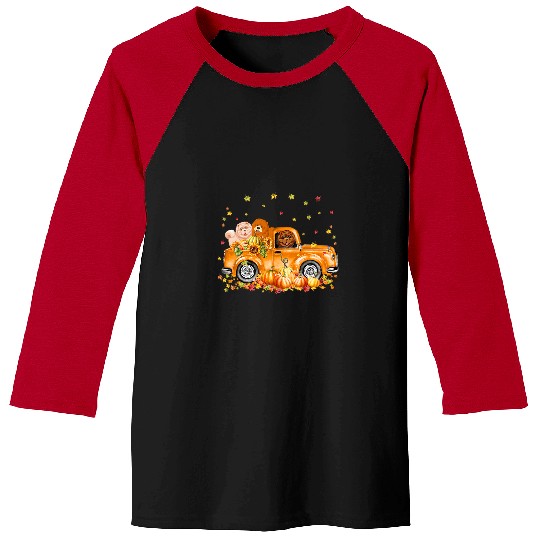 Chow Chow Pet Riding Truck Pumpkin Autumn Leaves Fall Baseball Tees