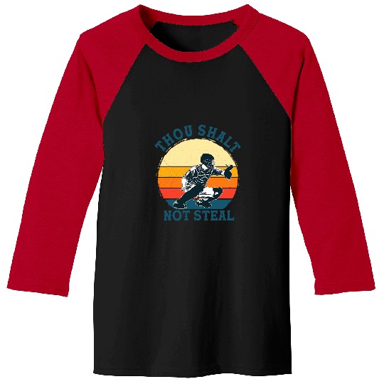 Sport Baseball Catcher Thou Shalt Not Steal Religious Retro Baseball Tees