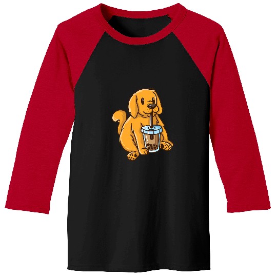 Golden Retriever Pet Boba Tea Drinking Golden Retriever Milk Tea Baseball Tees