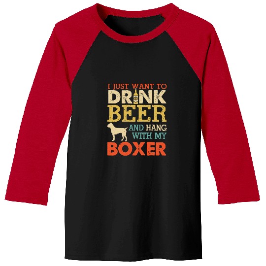 Boxer Pet Dad Drink Beer Hang With Dog Funny Men Vintage Baseball Tees