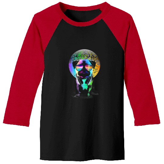 Pug Pet Disco Pug Music Lovers Dog Lovers Rainbow DJ 5 Baseball Tees