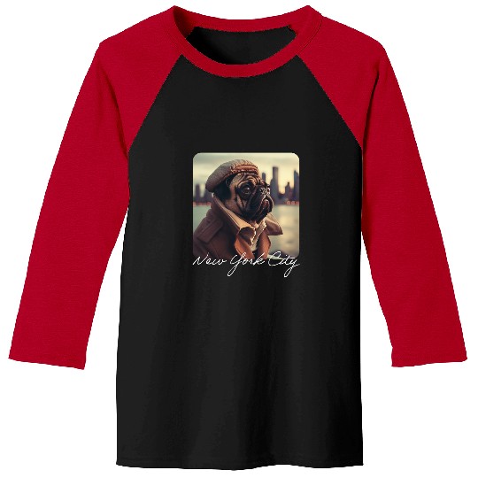 Pug Pet Cute Funny Pug Photo New York City Travel Baseball Tees