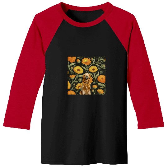 Golden Retriever Pet Calendula Orange Bon Bon Summer Flower Baseball Tees