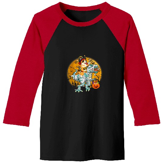 Corgi Pet Dinosaur Dino Corgi Riding Dinosaur Mummy Pumpkin T rexs Halloween Kids Baseball Tees
