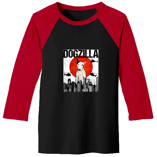 Bull Terrier Pet Funny Vintage Japanese Dogzilla Baseball Tees