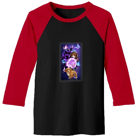 Cockapoo Pet Love Magical Cockapoo Purple Roses Flower Butterfly Baseball Tees