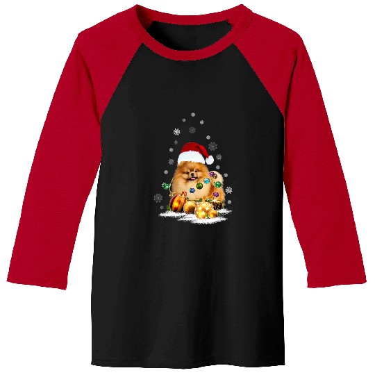 Pomeranian Pet Lights Christmas Matching Family 3 Baseball Tees