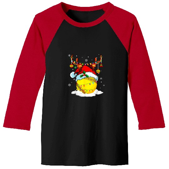 Sport Softball Christmas Lights Santa Hat Reindeer Softball Mom Baseball Tees