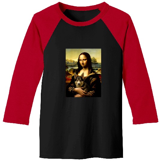 German Shepherd Pet Mona Lisa With Dog Funny Leonardo Da Vinci Baseball Tees