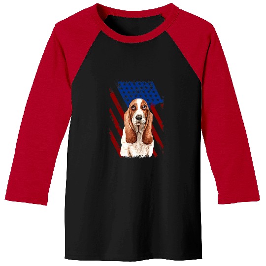 Basset Hound Pet American Flag 4th of July Dog Lover Baseball Tees