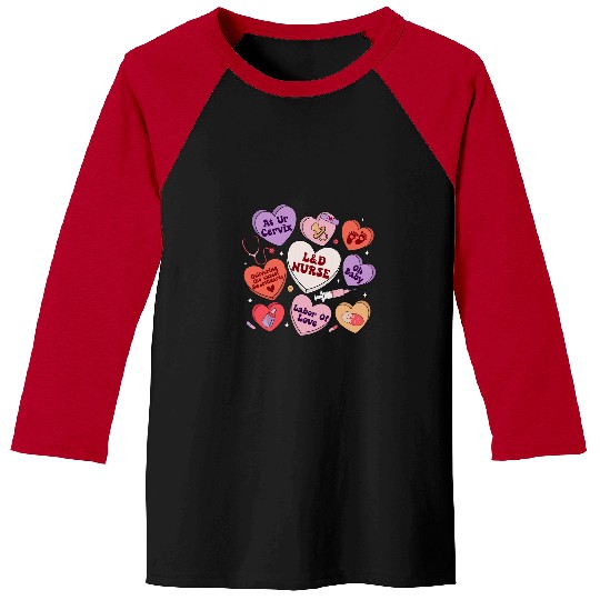 LD nurses Groovy Hearts Candy Valentines Day Women Baseball Tees