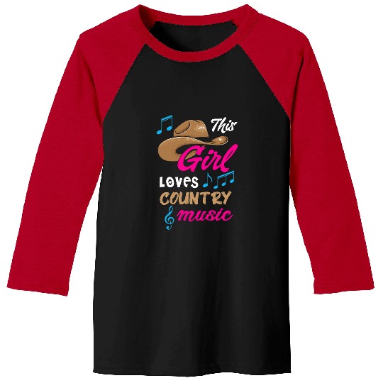 Funny Guitar Womens This Girl Loves Country Music Western Guitar Baseball Tees