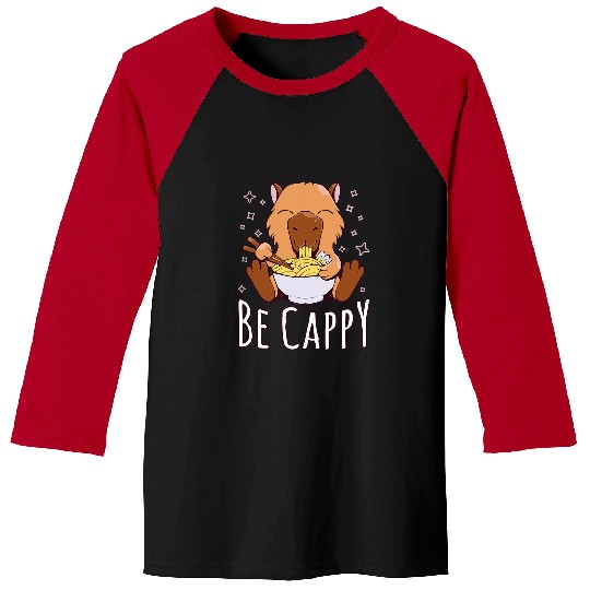 capybaras Mammal Anime Ramen Joke Be Cappy Motivating Kawaii Chibi Baseball Tees