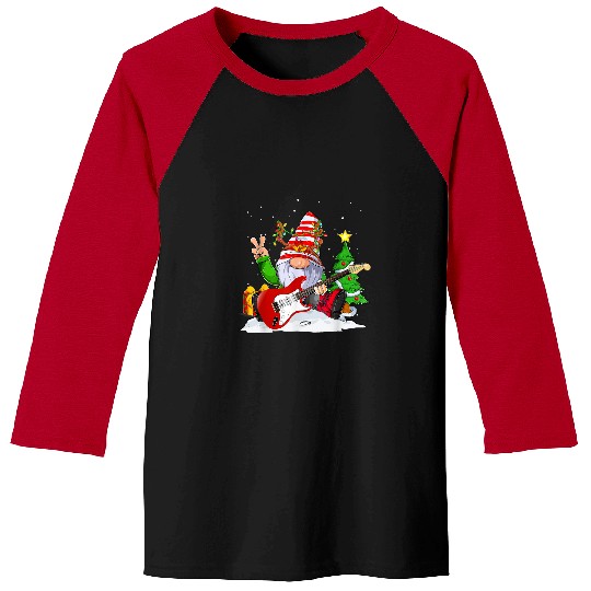 Funny Guitar Bass Guitar Player Gnomes Funny Christmas Tree Lights xmass Guitarist Baseball Tees