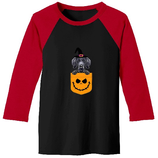 Great Dane Pet Halloween Pocket Black Great Dane Scary Jack O Lantern Baseball Tees