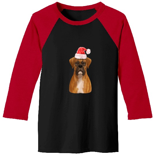 Boxer Pet Santa Claus Christmas Holiday Portrait XMas Baseball Tees