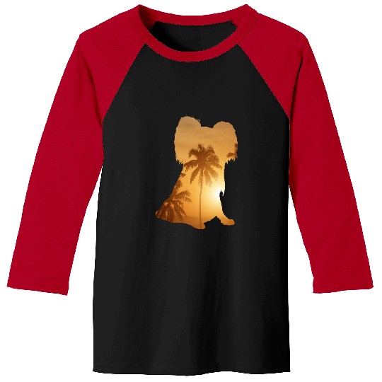 Papillon Pet Summer Sunset Beach Dog Silhouette Baseball Tees