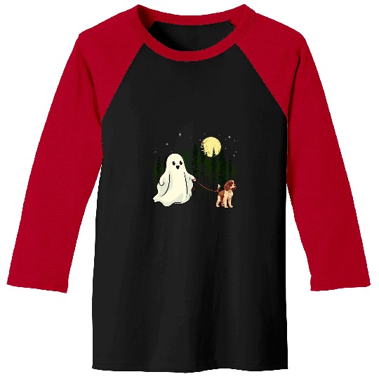 English Springer Spaniel Pet Walking ghosts Halloween Funny Kids Baseball Tees