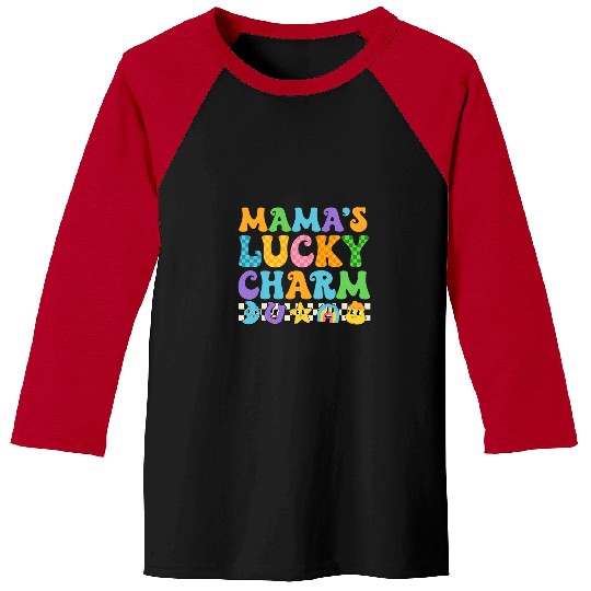 Mamas Lucky Charm Saint Patricks Day Groovy Boy Girl Baseball Tees