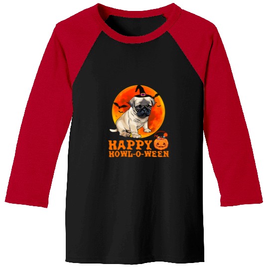 Pug Pet Dog Halloween Happy Howloween Baseball Tees
