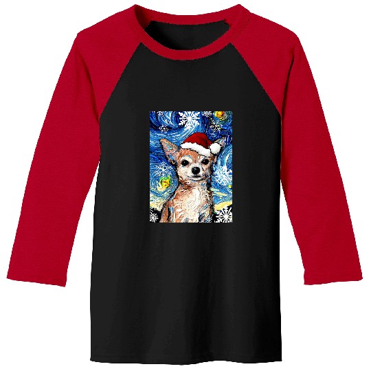 Chihuahua Pet in Santa Hat Starry Night Dog Christmas Art by Aja Baseball Tees