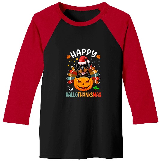 Rottweiler Pet Happy Hallothanksmas Rottweiler Dog Santa Pumpkin Turkey Baseball Tees