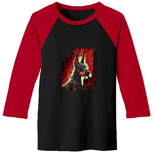 Doberman Pet Pinscher Lightning Thunder Post Apocalyptic Dog Art Baseball Tees