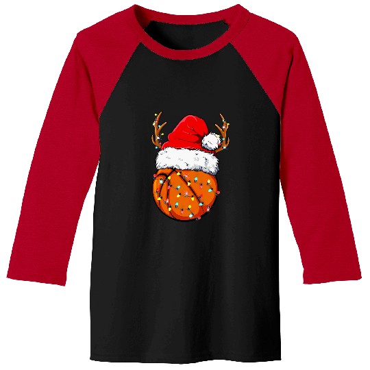 Sport Basketball Reindeer Basketball With Santa Hat Sports Boys Girl Kids Baseball Tees