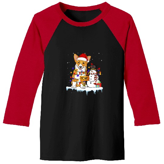 Corgi Pet Dog Funny Corgi Christmas Snowman xmass Lights Pajama 158 Baseball Tees
