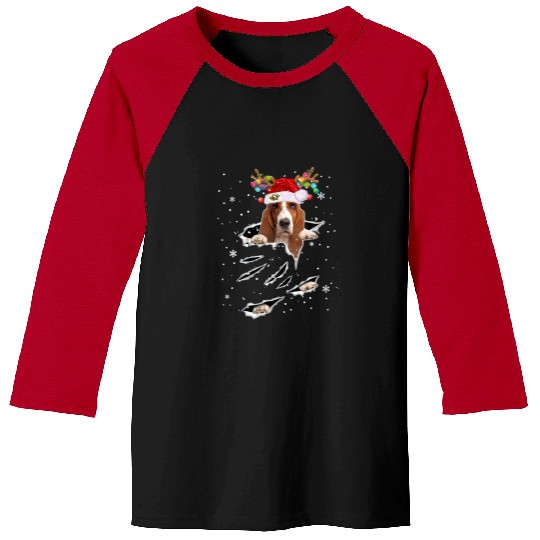 Basset Hound Pet Christmas Reindeer Hat Santa Christmas Pajama 337 Baseball Tees