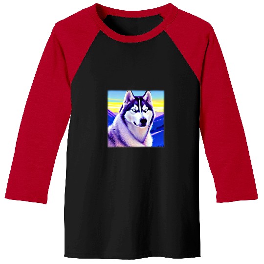Husky Pet design dog imprint artwork face with Siberian Husky 38 Baseball Tees