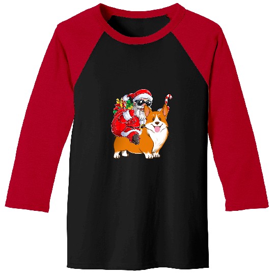 Corgi Pet Dog Cute Santa Claus Riding Corgi Lovers Owners xmass Holiday 38 Baseball Tees