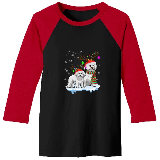 Bichon Pet Frise Cute Christmas Bichon Frise Santa Hats Reindeer Dog Owners Baseball Tees
