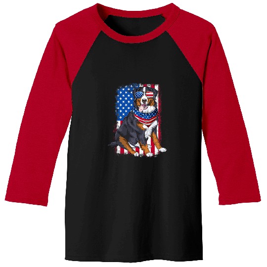 Bernese Mountain Pet Funny Bernese Mountain Dog USA Flag Sunglasses 4th Of July Baseball Tees