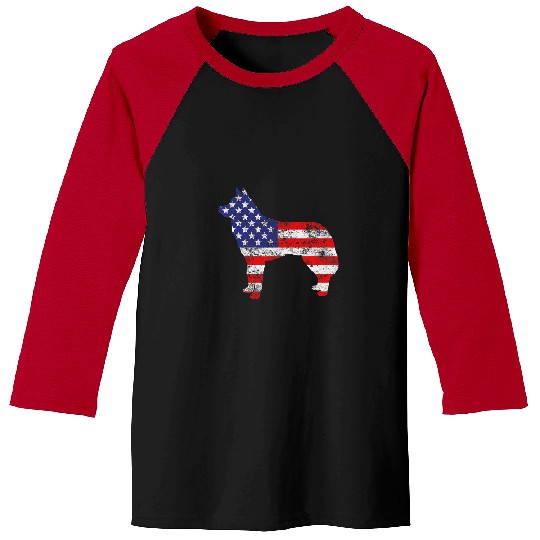 Husky pet Dog 4th of July US American Flag Patriotic Baseball Tees