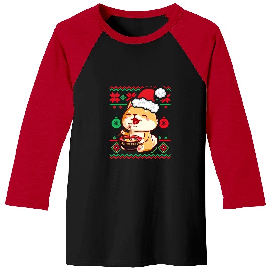 Shiba Inu Pet Ugly Christmas Sweater Kawaii Anime Shiba Inu Eating Ramen Baseball Tees