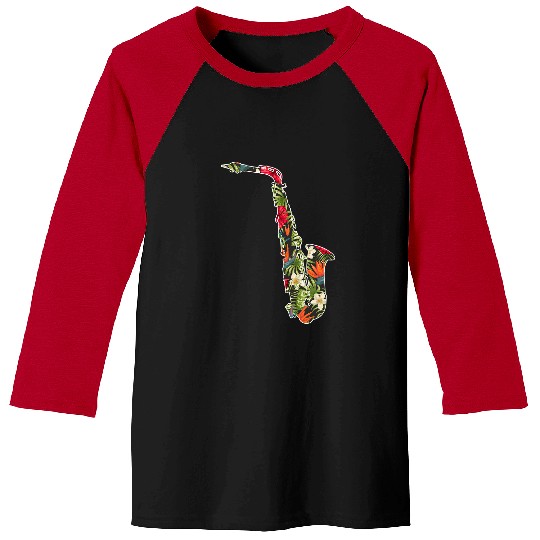 Funny Saxophone Summer Tropical Floral Print Flower Hawaii Men Baseball Tees