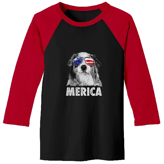 Australian Shepherd Pet Aussie Australian Shepherd 4th of July Merica American Flag Baseball Tees