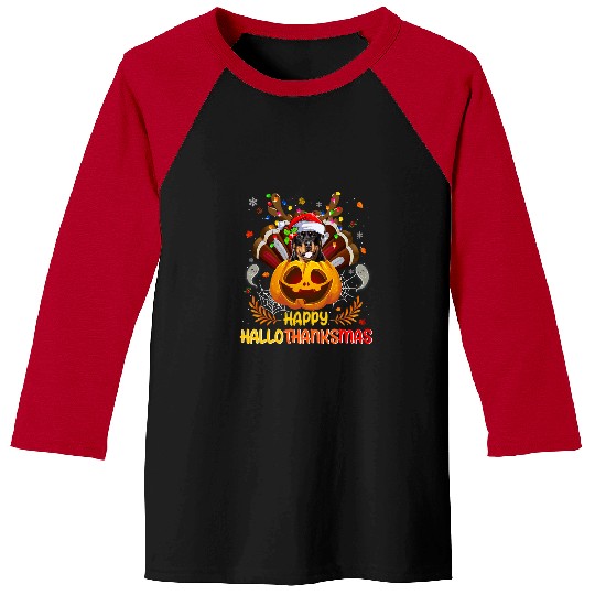 Rottweiler Pet Happy Hallothanksmas Halloween Thanksgiving xmass 2 Baseball Tees