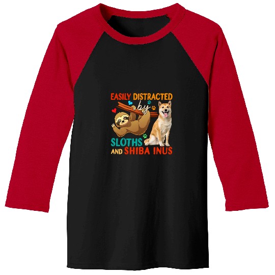 Shiba Inu Pet vintages Easily Distracted By Sloths And Shiba Inus Baseball Tees