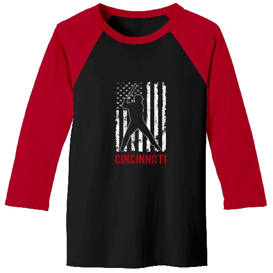 Sport Baseball Cincinnati Ohio American Flag Baseball Weathered Baseball Tees