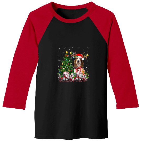 Basset Hound Pet Christmas Tree Lights Santa Pajamas Xmas Baseball Tees