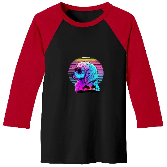 Poodle Pet Synthwave Sunset Aesthetic Baseball Tees