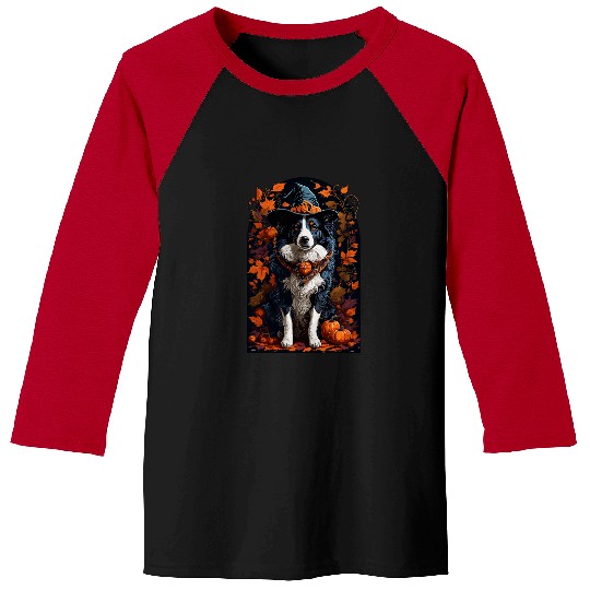 Border Collie Pet Witch Halloween Baseball Tees