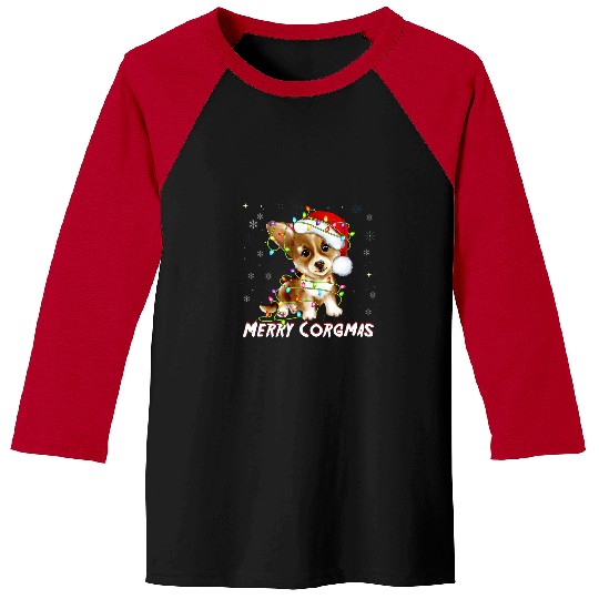 Corgi Pet Dog Merry Corgmas Santa Corgi Christmas Tree Lights Baseball Tees